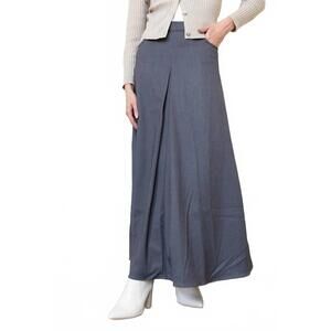 NEW BYRD tia elegant flare side zipper maxi skirt in grey